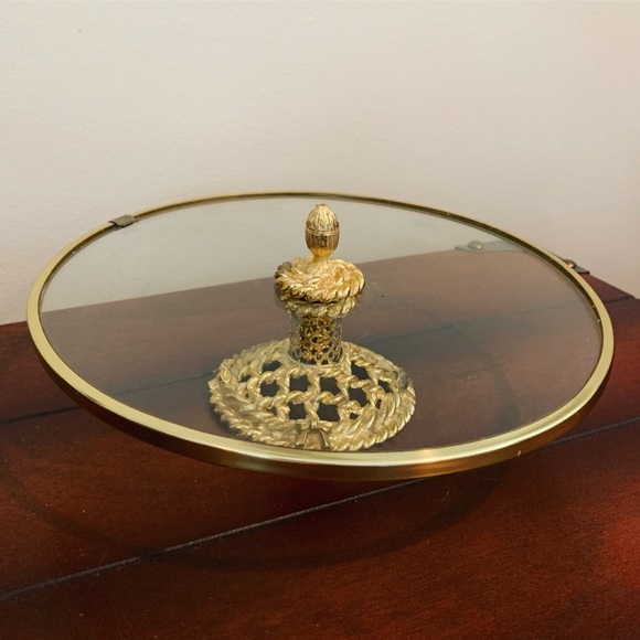 Vintage gold pedestal glass tray - Picture 1 of 3